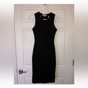 Almost Famous Black Midi Dress with Lace-Up Detail XS